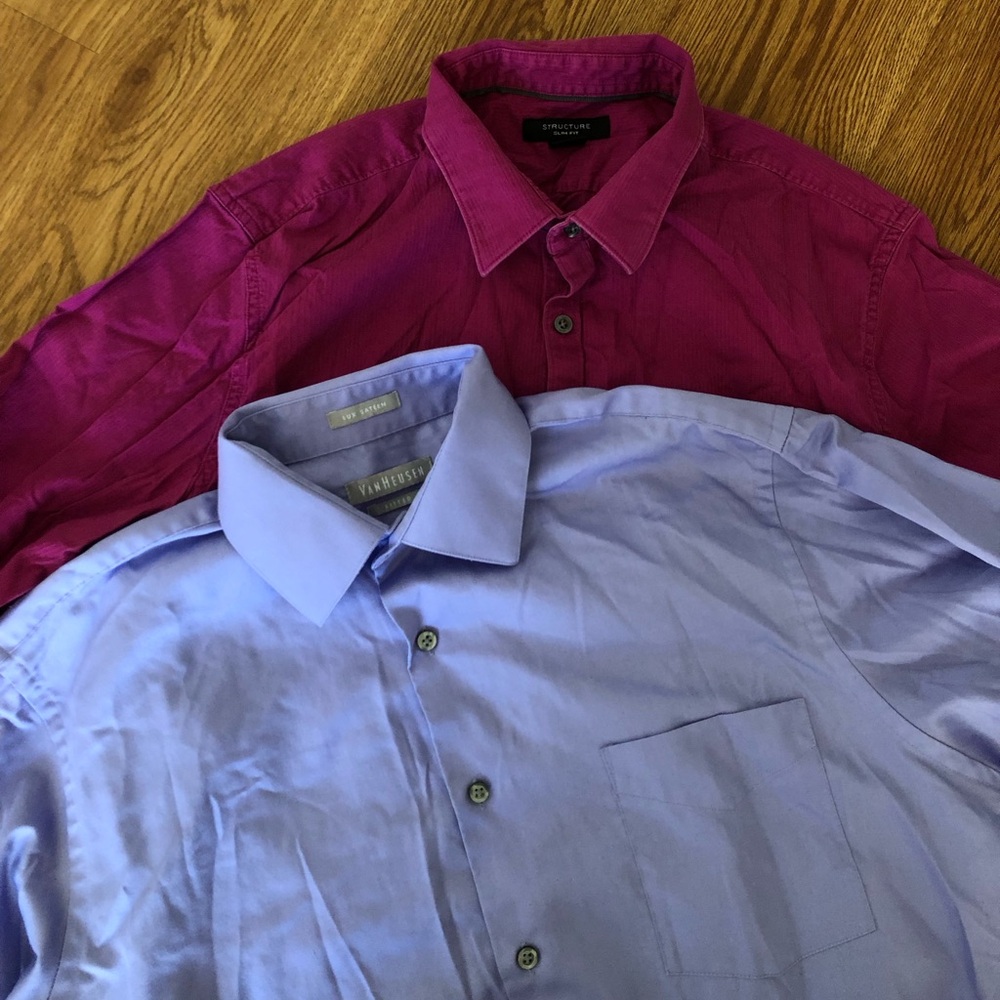 Buy 1 Get 2 VanHeusen fitted blue large and Structure Slim Fit purple shirt